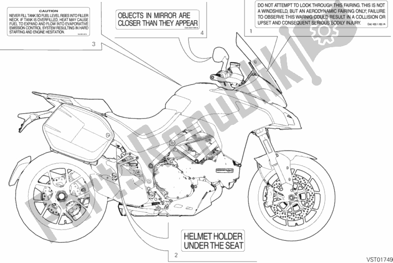Toutes les pièces pour le étiquette, Avertissement du Ducati Multistrada 1260 S Touring USA 2018